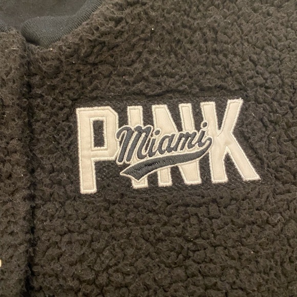 VS PINK Sherpa Miami Letterman Jacket, Size XS - Picture 2 of 5
